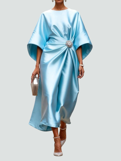 Rina Dames Maxi Jurk | Elegante Drapage met Broche voor Zomer Events 2