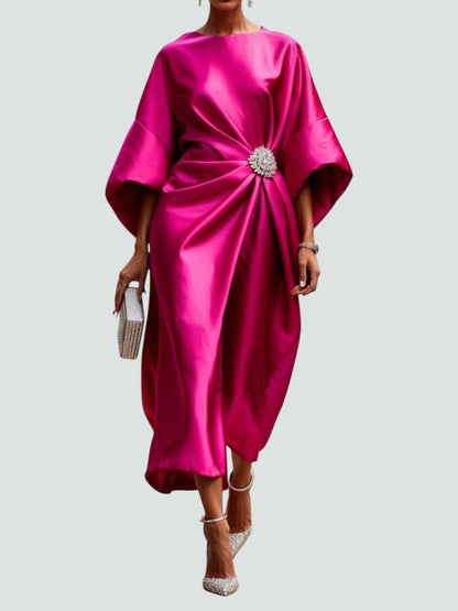 Rina Dames Maxi Jurk | Elegante Drapage met Broche voor Zomer Events 3