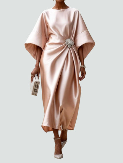 Rina Dames Maxi Jurk | Elegante Drapage met Broche voor Zomer Events 4