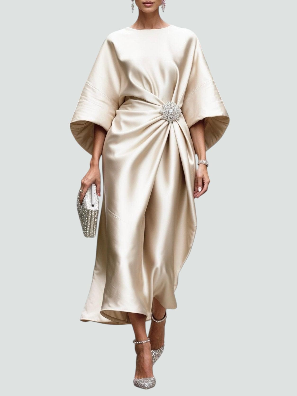 Rina Dames Maxi Jurk | Elegante Drapage met Broche voor Zomer Events 5