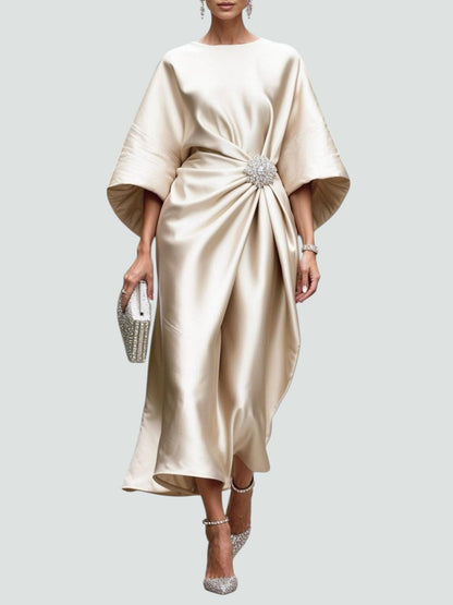 Rina Dames Maxi Jurk | Elegante Drapage met Broche voor Zomer Events 5