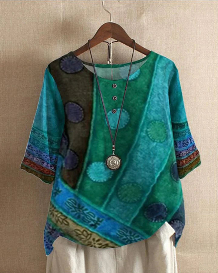 Rita Dames Top | Unieke Wijnoogstprint, 100% Katoen 1