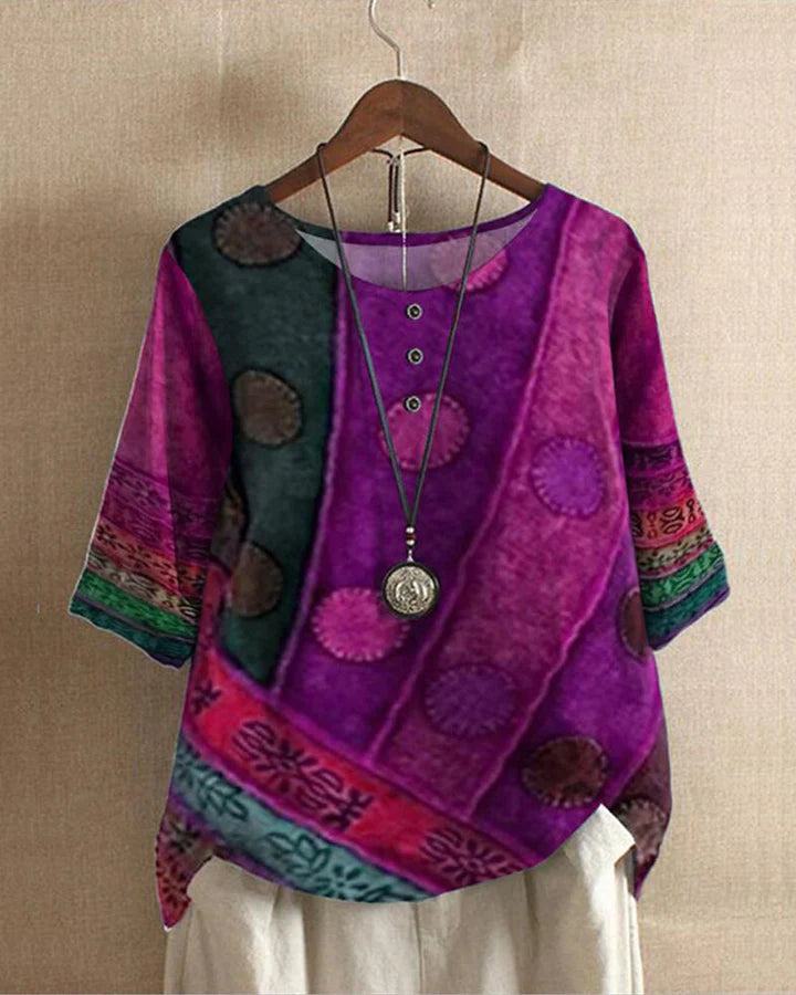 Rita Dames Top | Unieke Wijnoogstprint, 100% Katoen 2