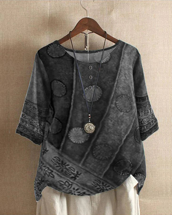 Rita Dames Top | Unieke Wijnoogstprint, 100% Katoen 3