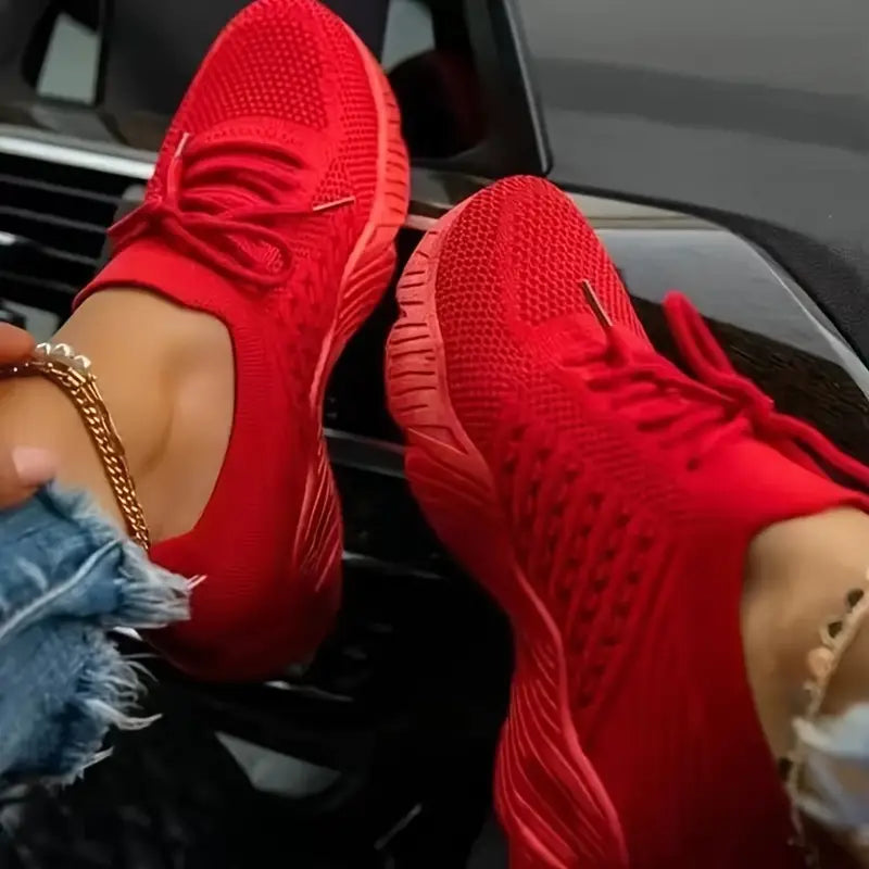 Rode Dames Sneakers | Ademend Fly-Knit, Casual Comfort 0