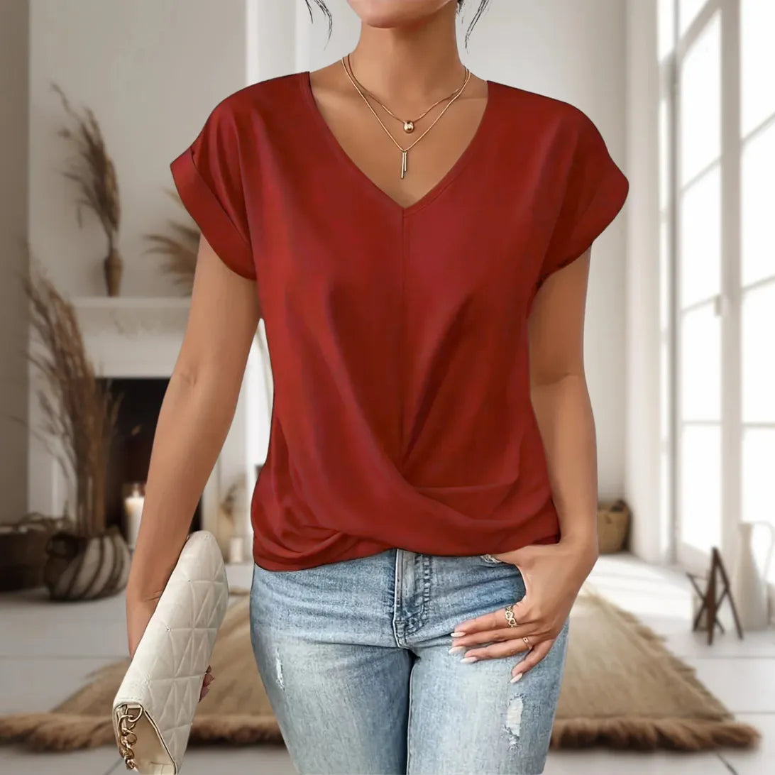 Rosa Dames Blouse | Elegante V-Hals, Gedraaide Zoom, 100% Viscose 3