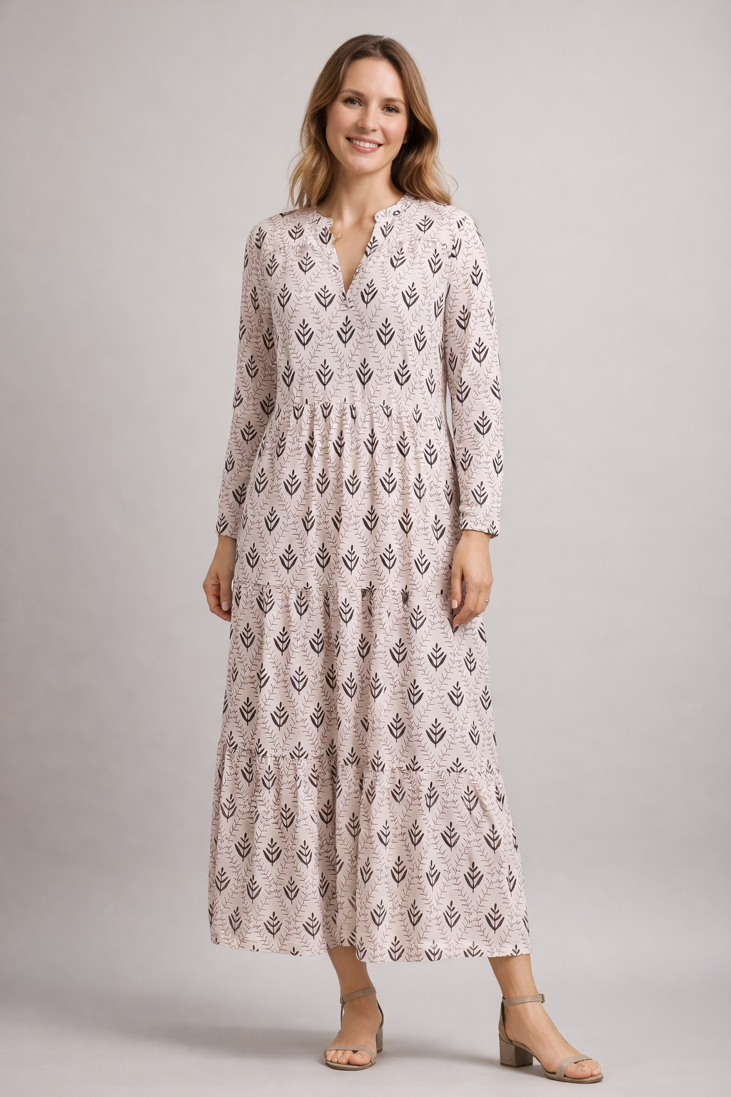 Rosa Dames Maxi Jurk | Gelaagde Rok, V-hals, Zomerstijl 0
