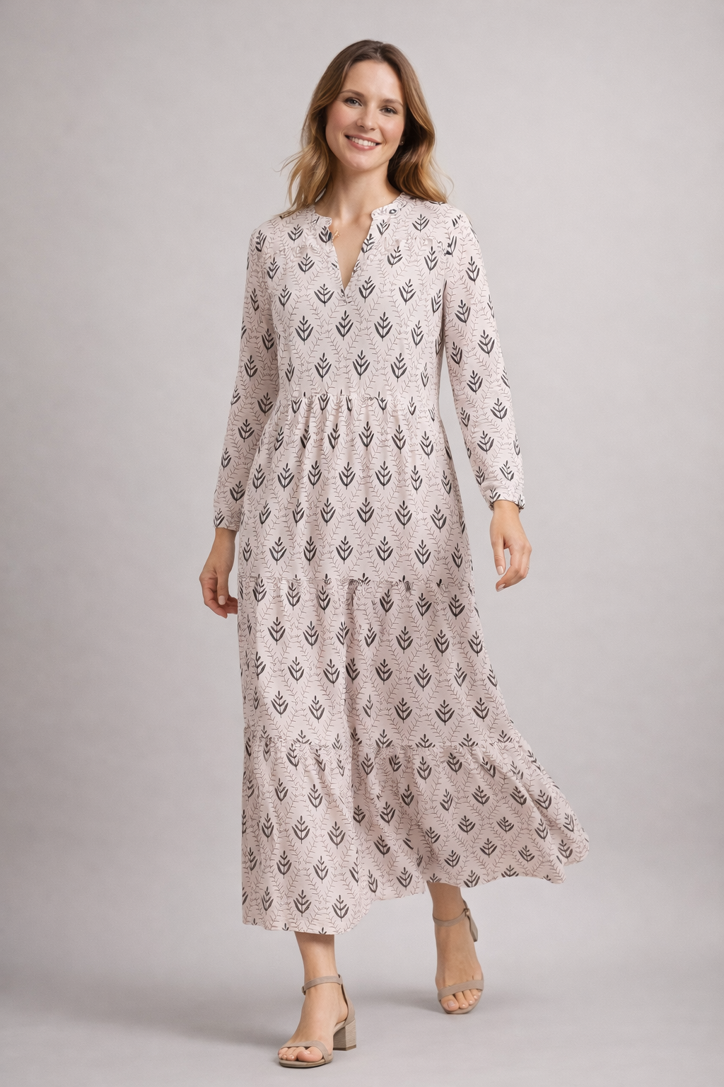 Rosa Dames Maxi Jurk | Gelaagde Rok, V-hals, Zomerstijl 1