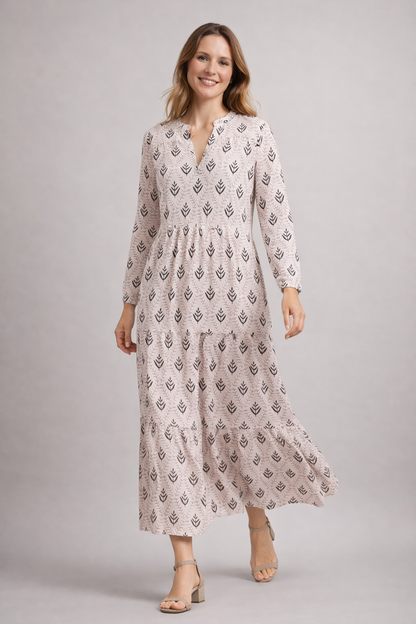Rosa Dames Maxi Jurk | Gelaagde Rok, V-hals, Zomerstijl 1