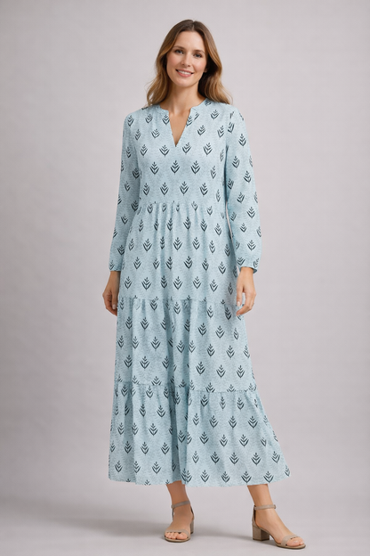 Rosa Dames Maxi Jurk | Gelaagde Rok, V-hals, Zomerstijl 4