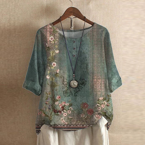 Rosa Dames Top | Bloemenprint, Ronde Hals, 100% Katoen 0