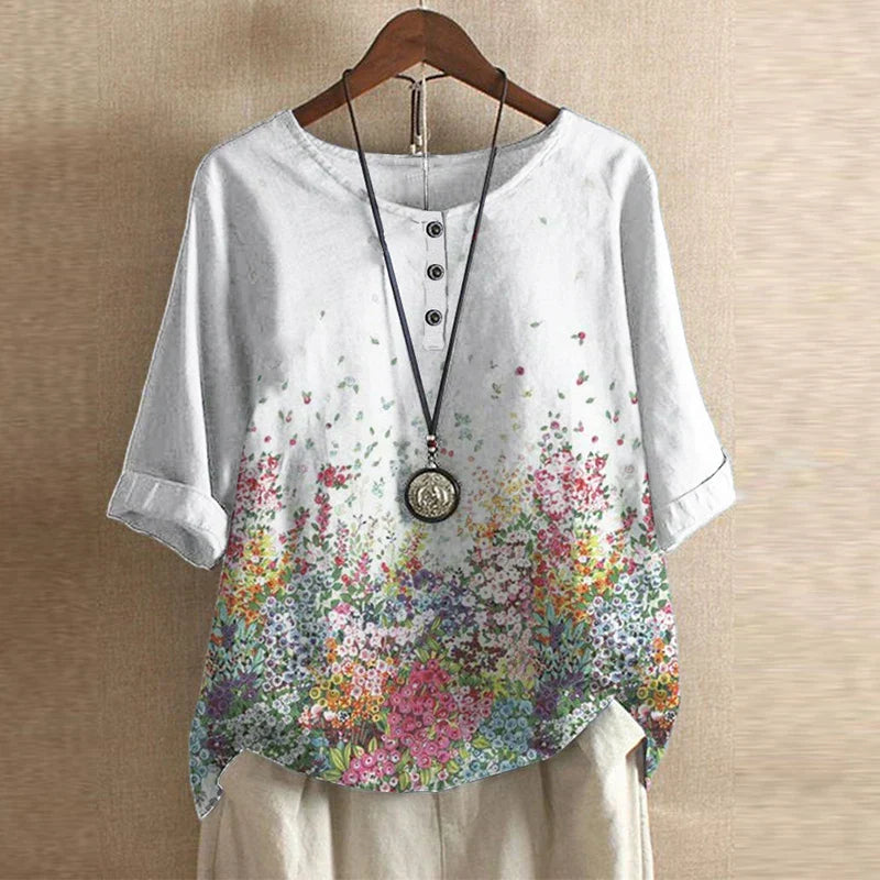 Rosa Dames Top | Bloemenprint, Ronde Hals, 100% Katoen 6