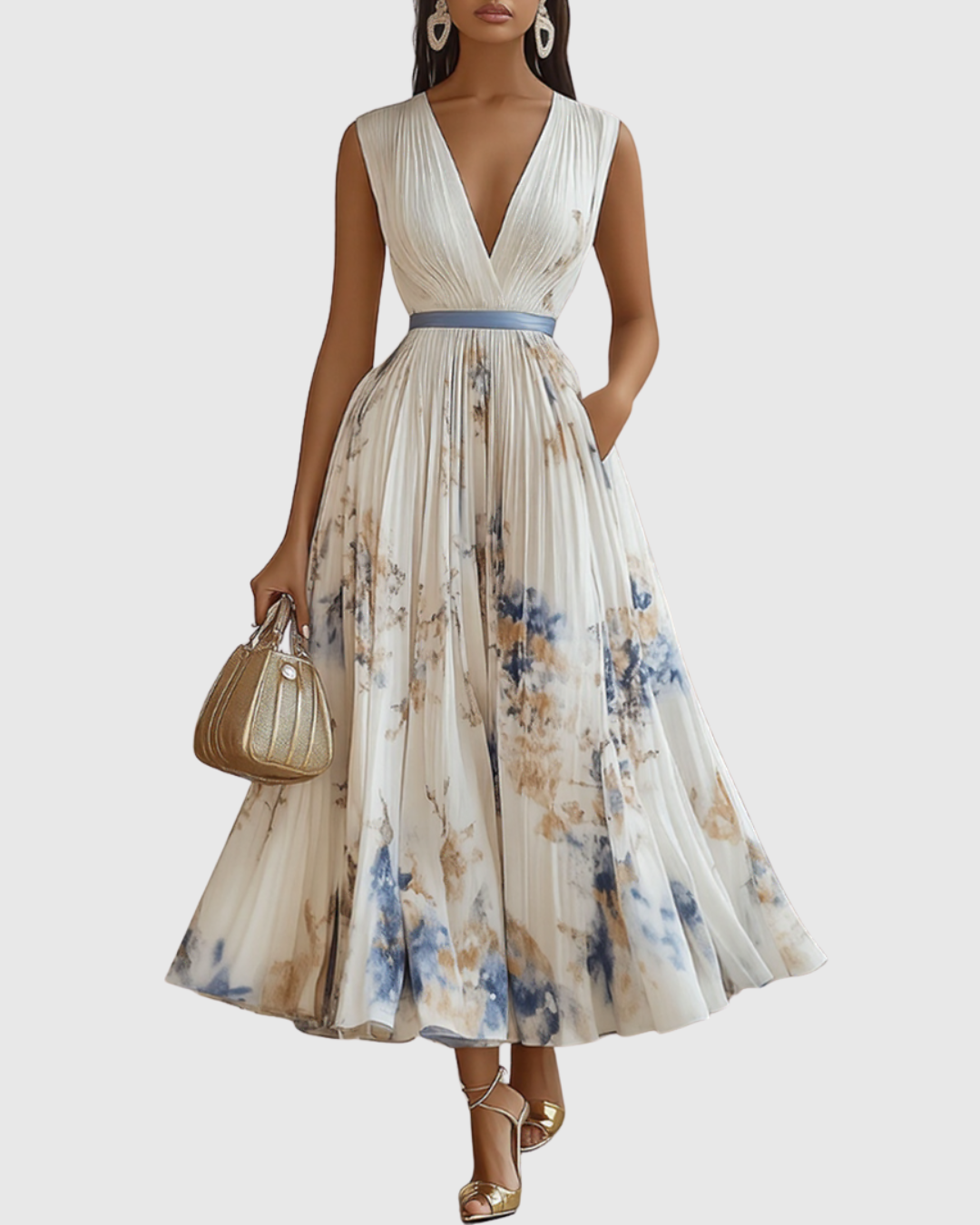 Rosa Vrouwen Maxi-jurk | Geplooid, Elegante Stijl 0