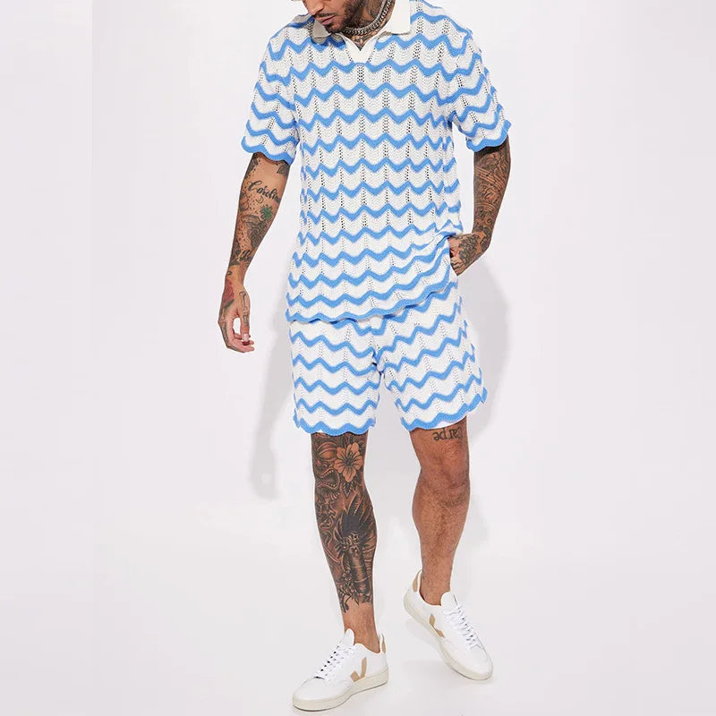 ZAYN | Gebreide Zomer Set voor Heren met Zigzagpatroon