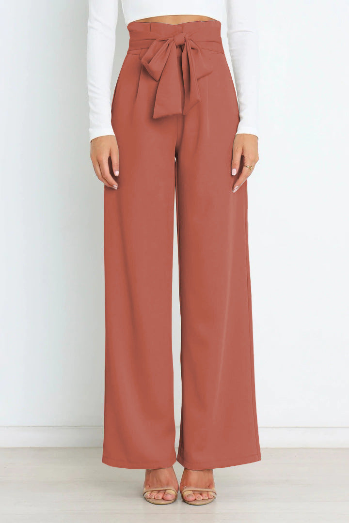 SORELLA | High-Waisted Broek met Strikceintuur en Wijde Pijpen