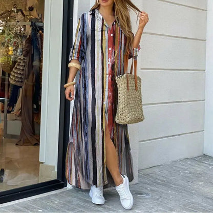 MAELYN | Maxi Denim Jurk met Relaxte Pasvorm en Shirtkraag