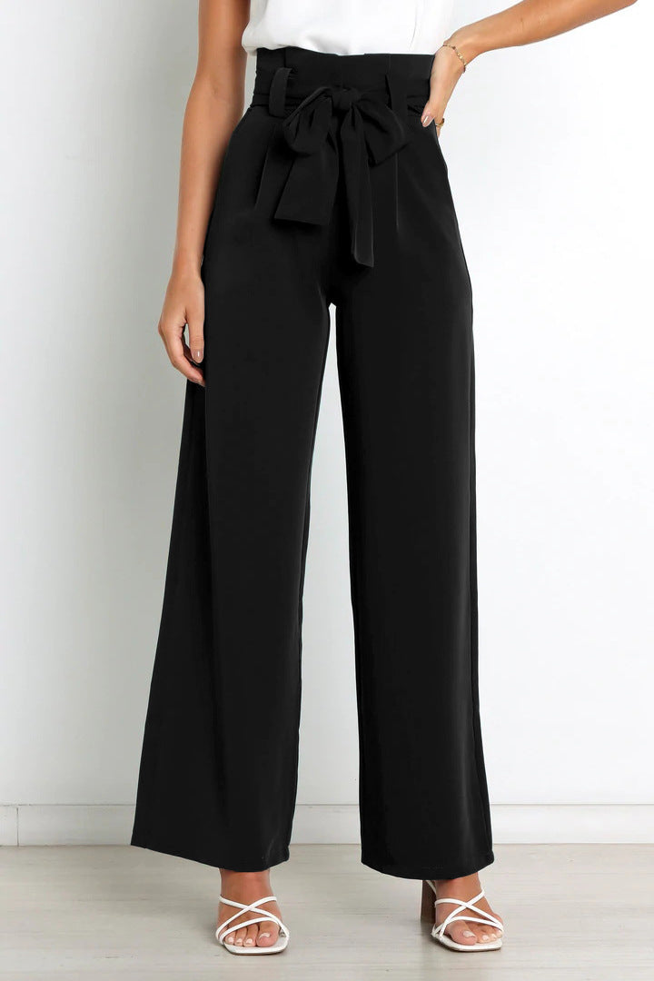 SORELLA | High-Waisted Broek met Strikceintuur en Wijde Pijpen
