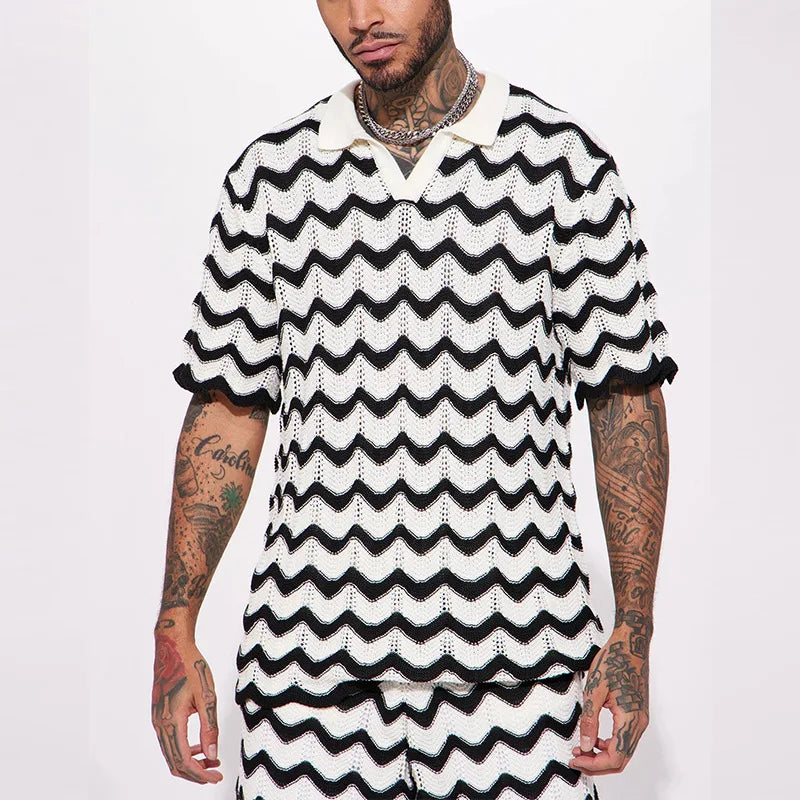 ZAYN | Gebreide Zomer Set voor Heren met Zigzagpatroon