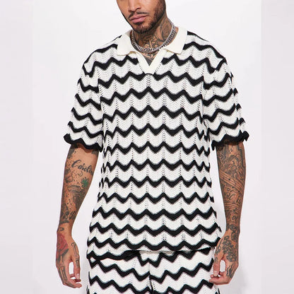 ZAYN | Gebreide Zomer Set voor Heren met Zigzagpatroon