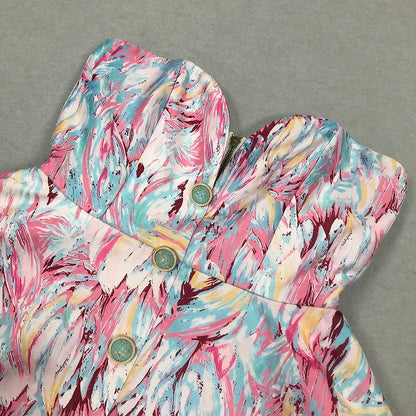 LEONTINA | Sculpturale Strapless Mini Jurk met Abstracte Print