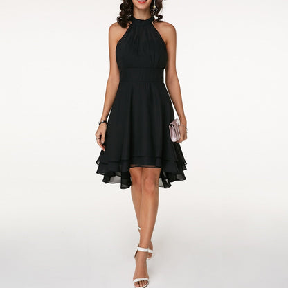 Maréline | Halter Midi-Jurk met High-Low Zoom en Aansluitende Pasvorm