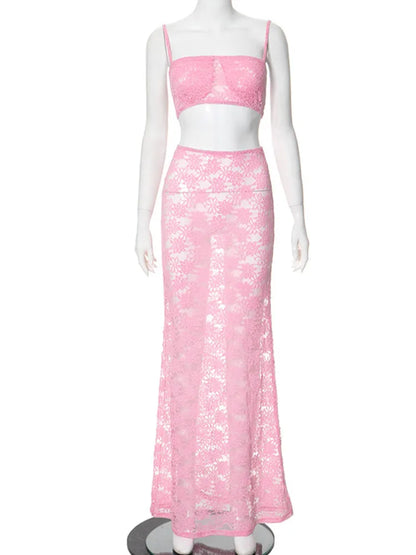 Fleur – Verleidelijke Kant Set met Maxi Rok
