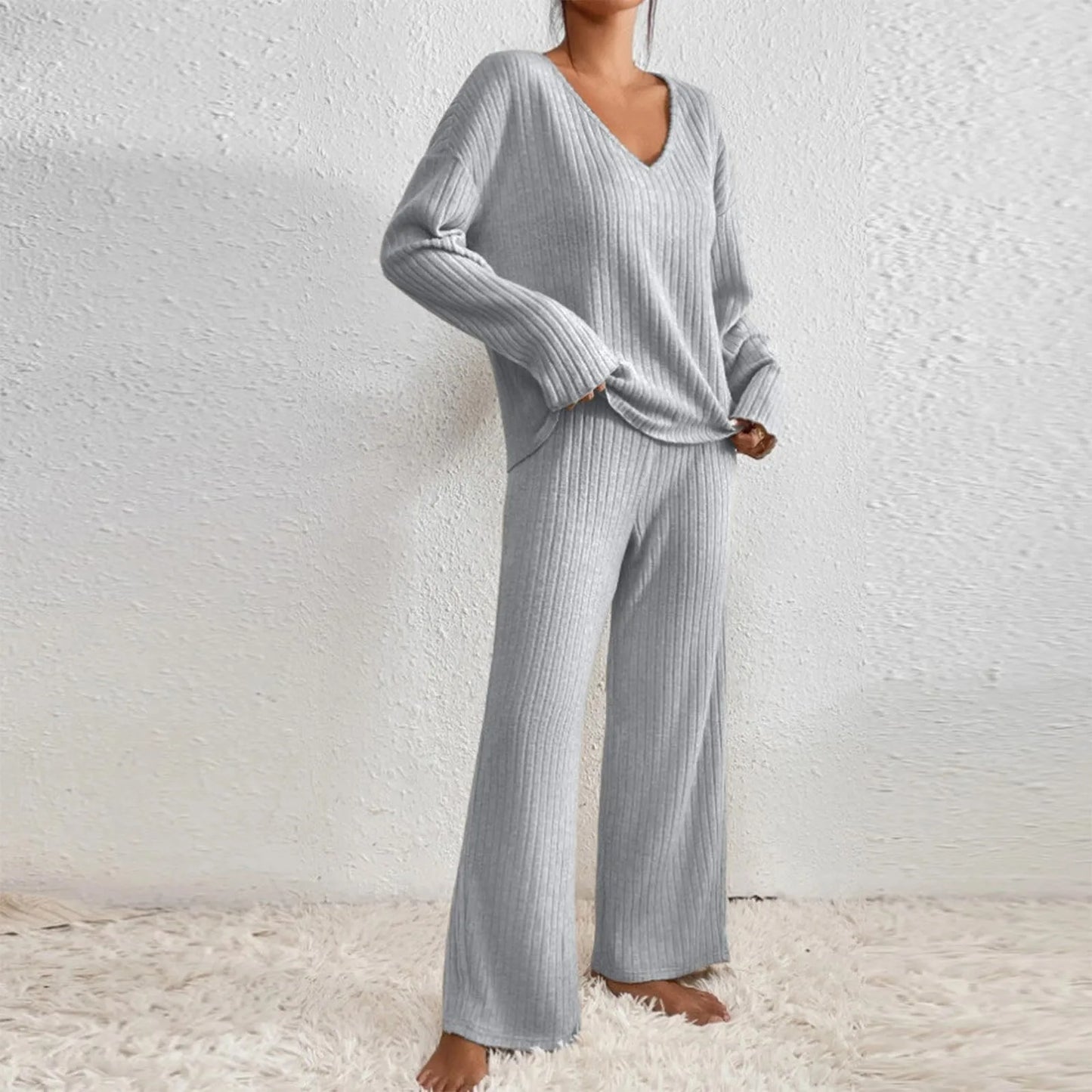 Lena – Stijlvolle Gebreide Set met V-hals | Comfort & Elegantie
