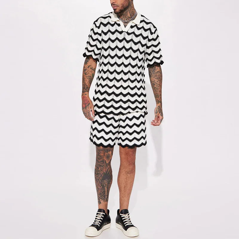 ZAYN | Gebreide Zomer Set voor Heren met Zigzagpatroon