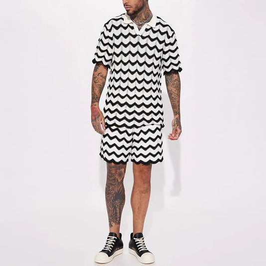 ZAYN | Gebreide Zomer Set voor Heren met Zigzagpatroon