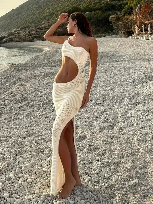 AUREA | One-Shoulder Crochet Maxi Dress in Y2K-Stijl