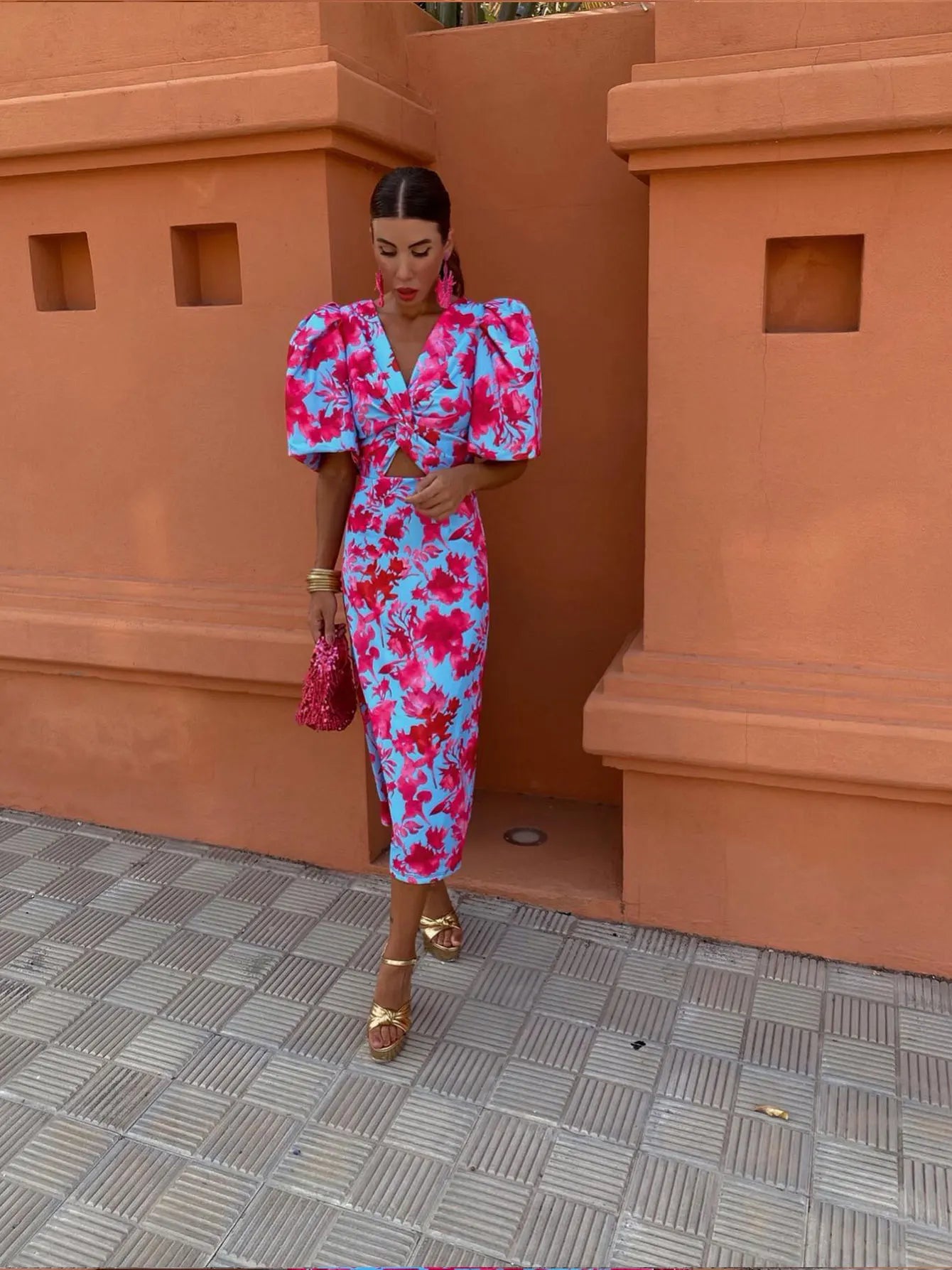 AMERIE | Jurk met Geplooide Mouwen en Levendige Print
