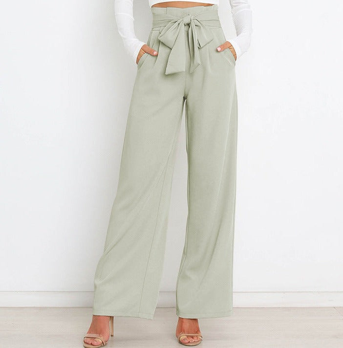 SORELLA | High-Waisted Broek met Strikceintuur en Wijde Pijpen