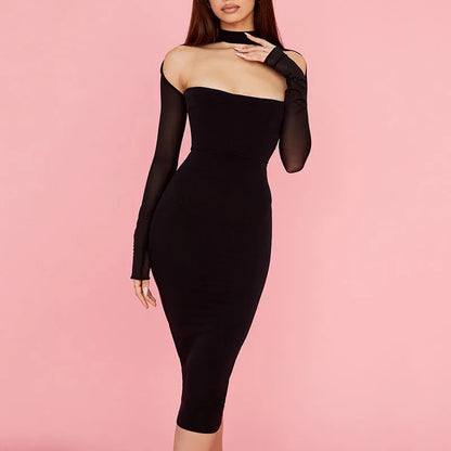 Korset Midi-jurk Met Lange Mouwen – Y2K Elegantie in een Tijdloos Silhouet