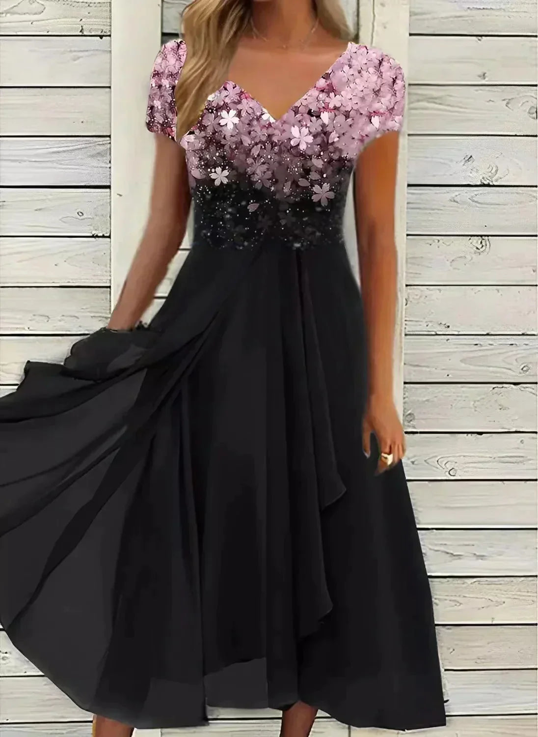 EVENY | Elegante Chiffon Feestjurk met Vloeiende Pasvorm