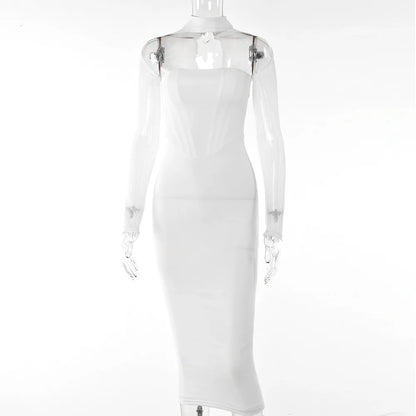 Korset Midi-jurk Met Lange Mouwen – Y2K Elegantie in een Tijdloos Silhouet