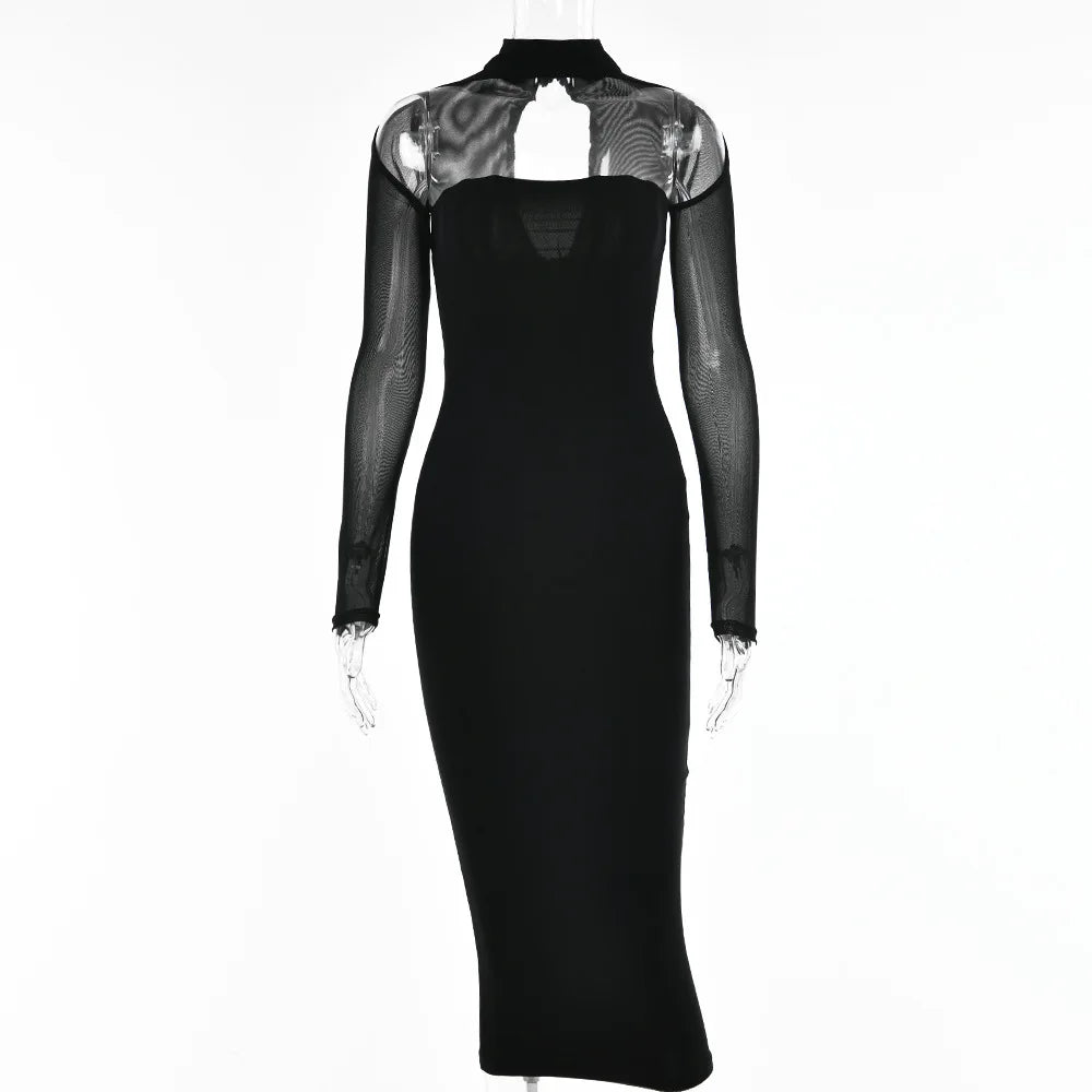 Korset Midi-jurk Met Lange Mouwen – Y2K Elegantie in een Tijdloos Silhouet