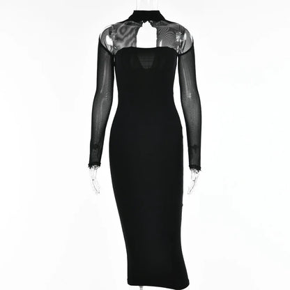 Korset Midi-jurk Met Lange Mouwen – Y2K Elegantie in een Tijdloos Silhouet