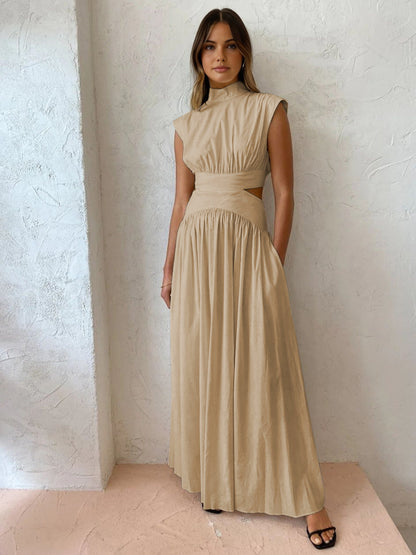 SALVINA | Maxi-jurk met Cut-out Rug en Plooidetail 4