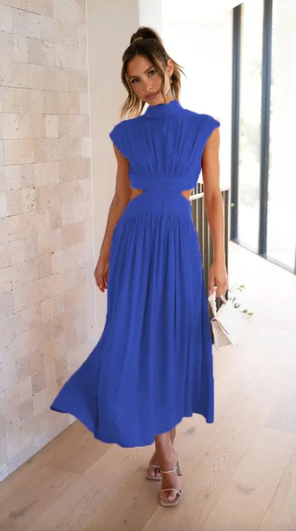 SALVINA | Maxi-jurk met Cut-out Rug en Plooidetail 8