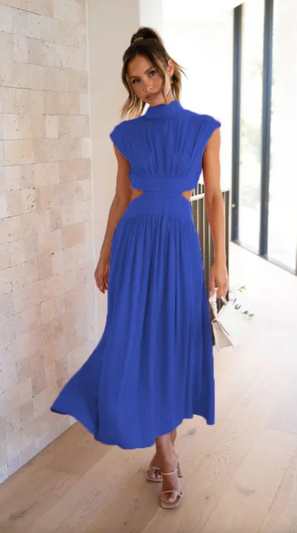 SALVINA | Maxi-jurk met Cut-out Rug en Plooidetail 8