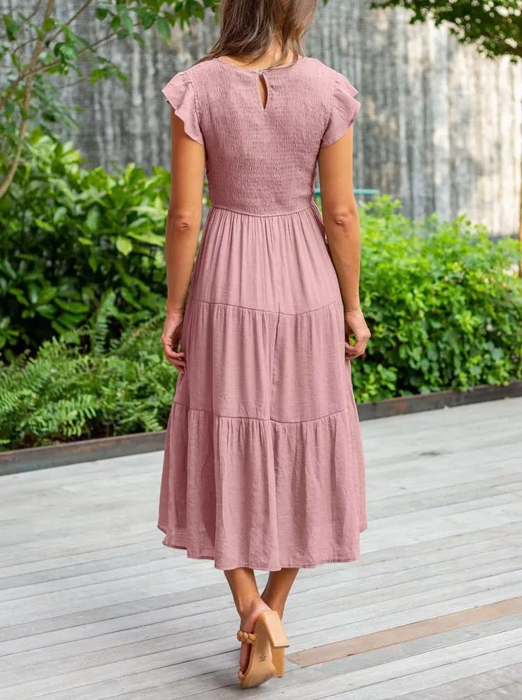 SELINA | Zomerjurk met Rucheschouders en Geaccentueerde Taille 8