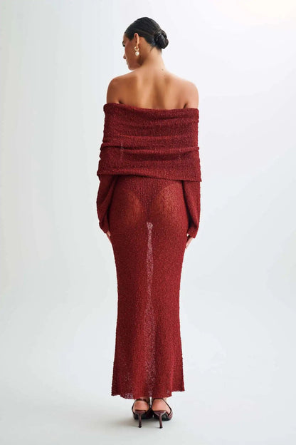 SOLVANA | Gehaakte maxi strandjurk met off-shoulder hals 9