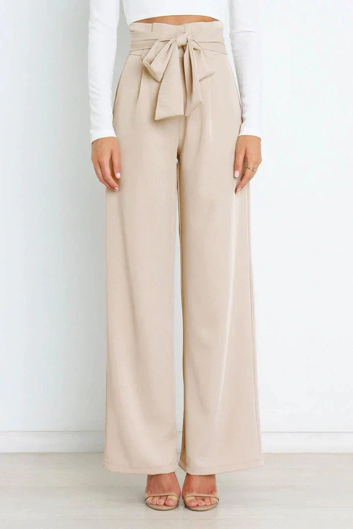 SORELLA | High-Waisted Broek met Strikceintuur en Wijde Pijpen 0