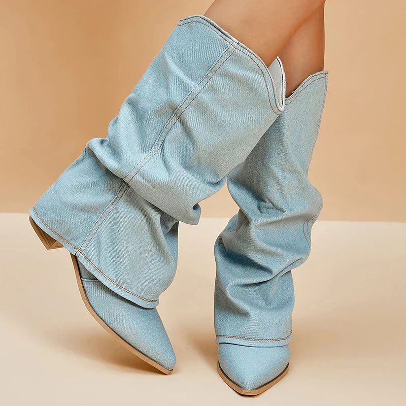 SORELLE | Denim Laarzen met Statement Flair 0