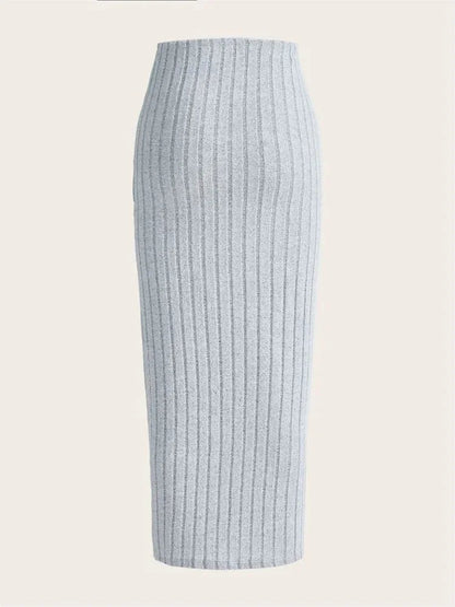 SYRENE | Ribgebreide midi kokerrok met hoge taille 3