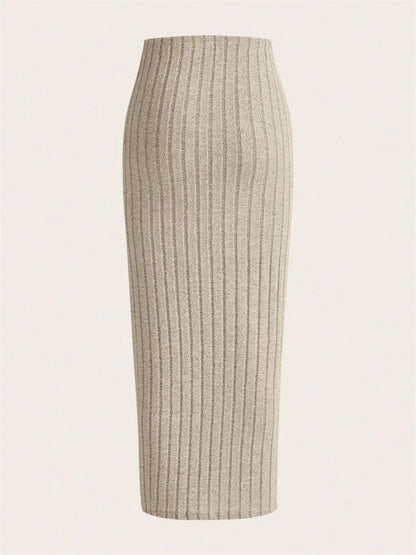 SYRENE | Ribgebreide midi kokerrok met hoge taille 4