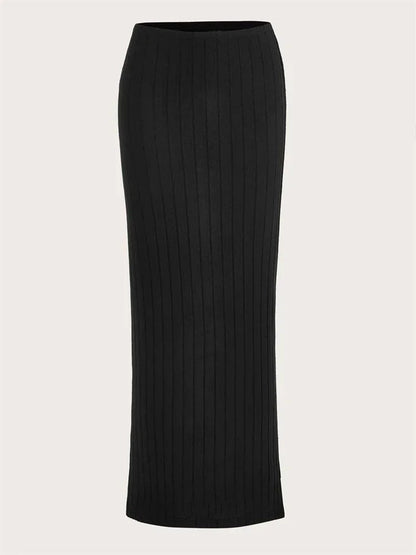 SYRENE | Ribgebreide midi kokerrok met hoge taille 6