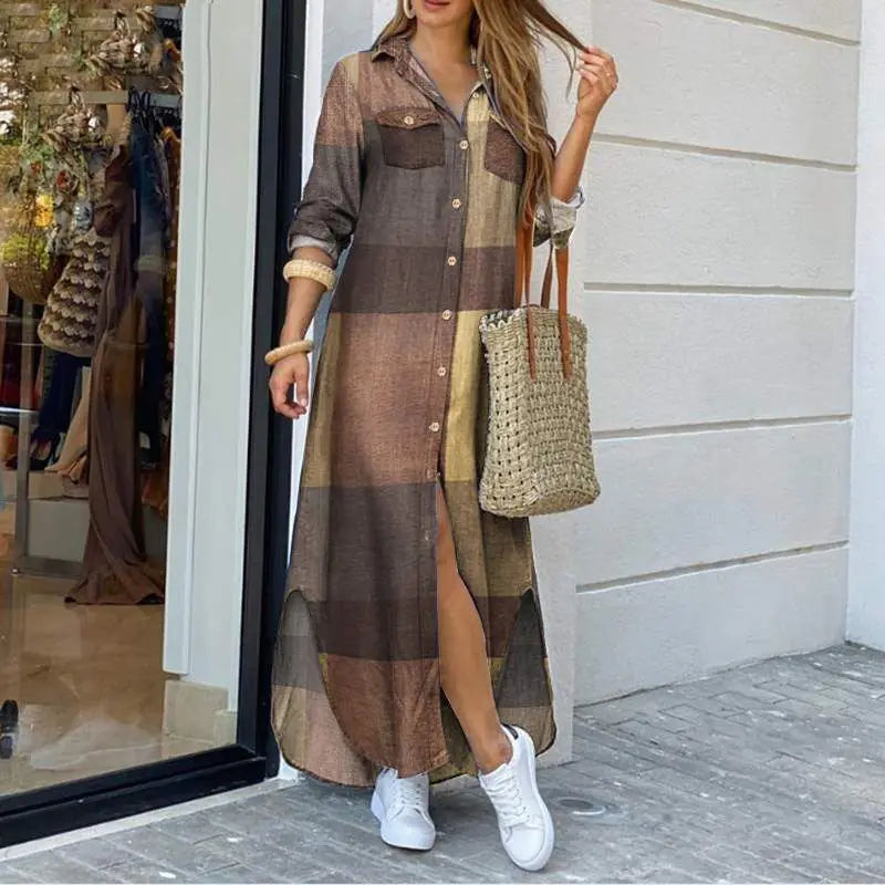 MAELYN | Maxi Denim Jurk met Relaxte Pasvorm en Shirtkraag