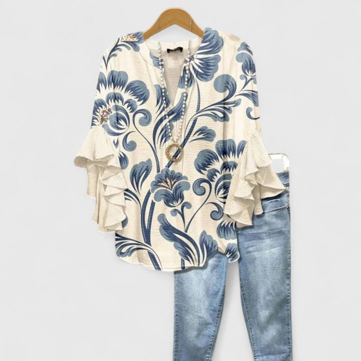 Saryphia Dames Blouse | Ademend, Elegante Bloemenprint 0