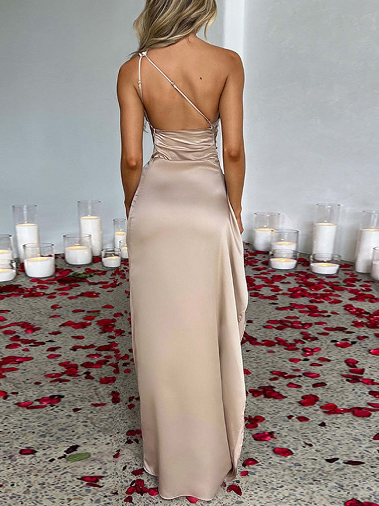 Arvella | Satijnen One Shoulder Maxi Jurk met Split